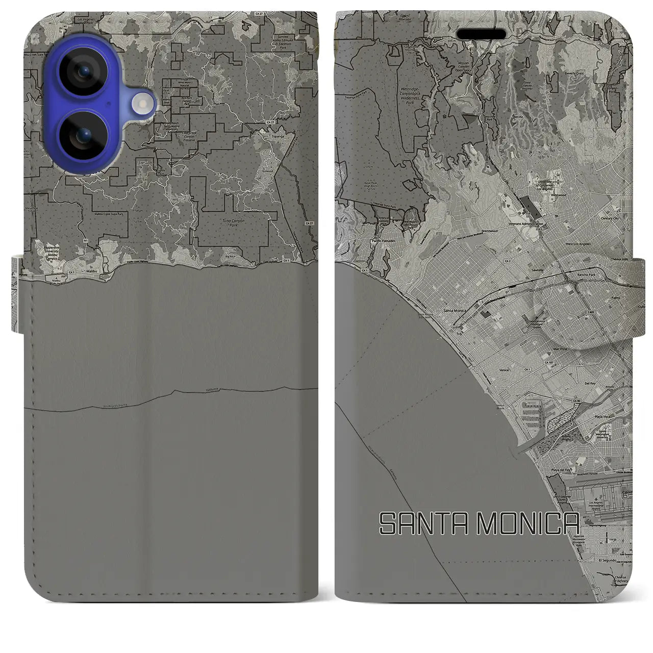 【サンタモニカ(アメリカ)】地図柄iPhoneケース(手帳タイプ)
