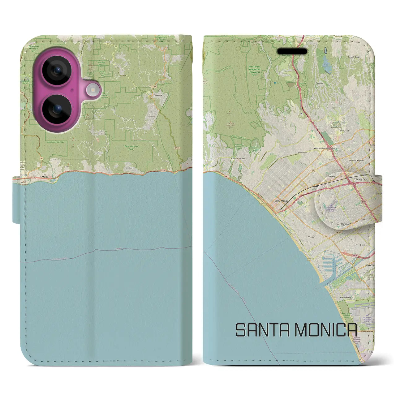 【サンタモニカ(アメリカ)】地図柄iPhoneケース(手帳タイプ)