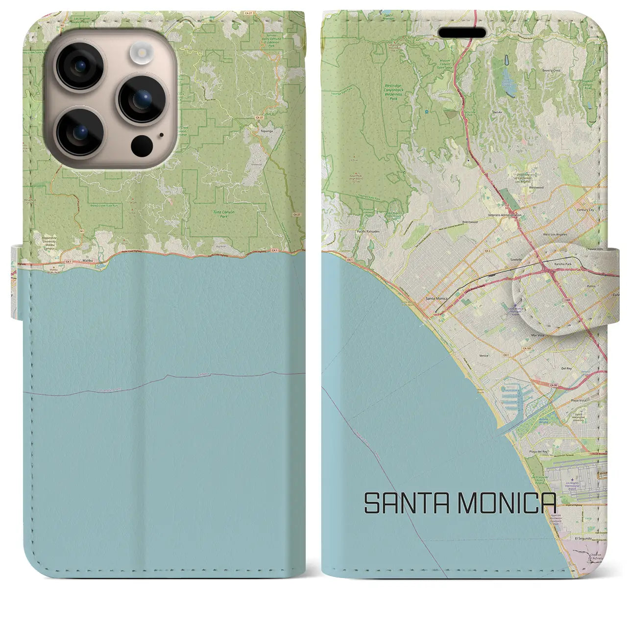 【サンタモニカ(アメリカ)】地図柄iPhoneケース(手帳タイプ)