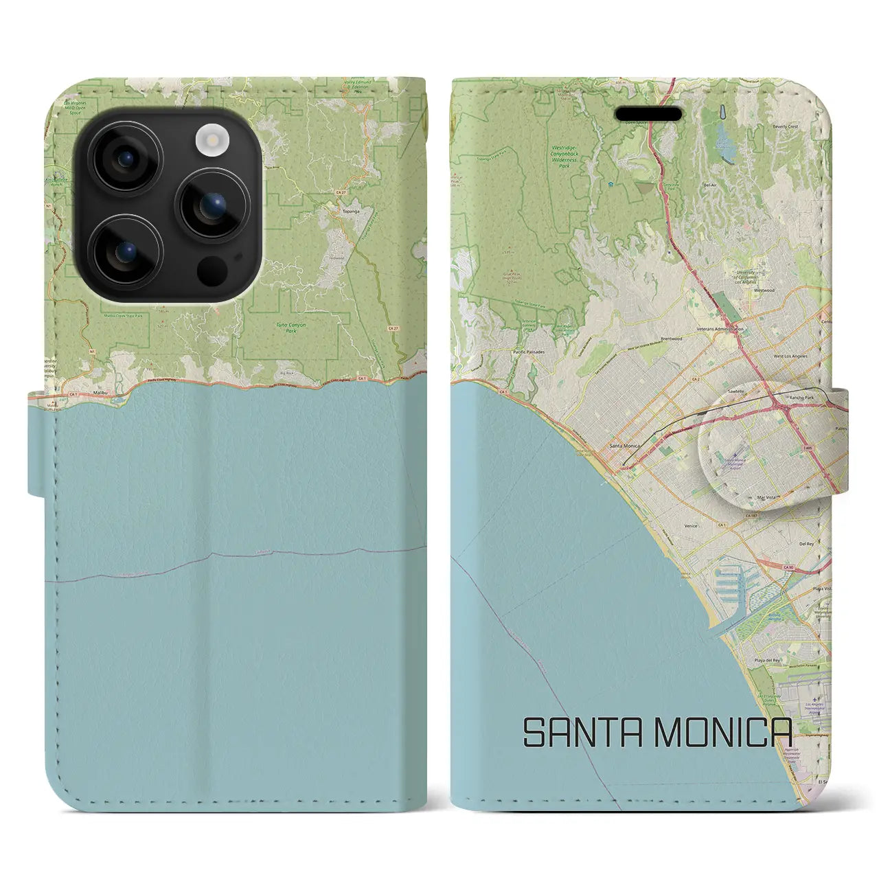 【サンタモニカ(アメリカ)】地図柄iPhoneケース(手帳タイプ)ナチュラル・iPhone 16 用