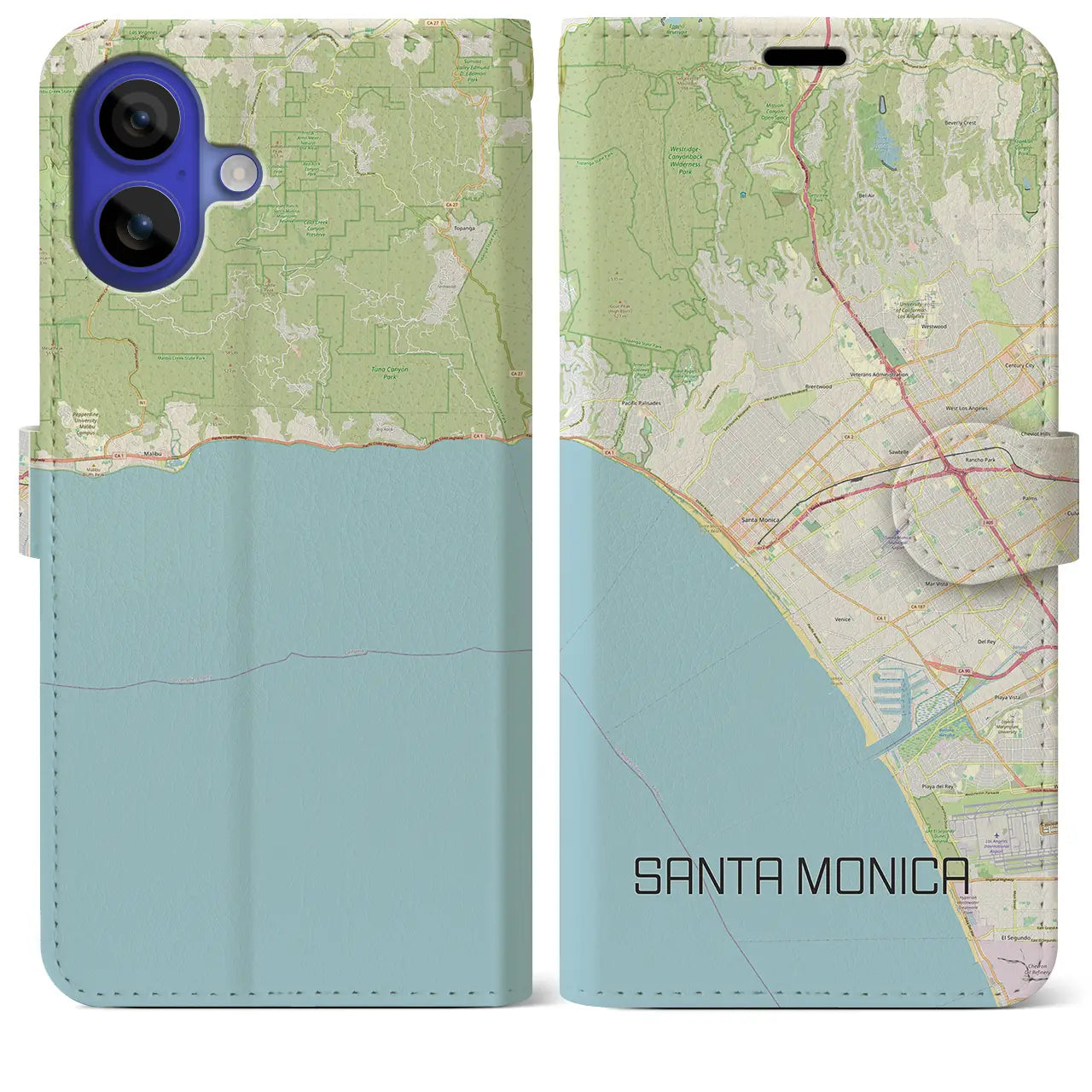 【サンタモニカ(アメリカ)】地図柄iPhoneケース(手帳タイプ)ナチュラル・iPhone 16 Pro Max 用