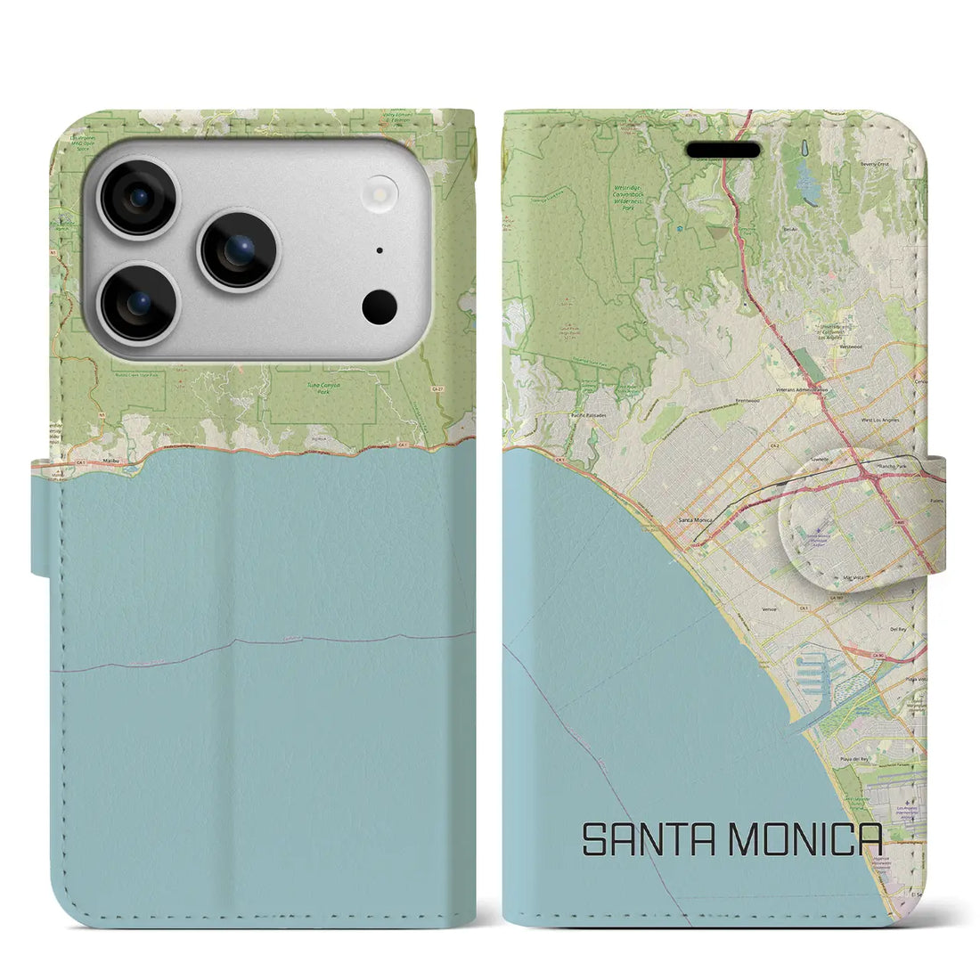 【サンタモニカ(アメリカ)】地図柄iPhoneケース(手帳タイプ)ナチュラル・iPhone 17 Pro Max 用