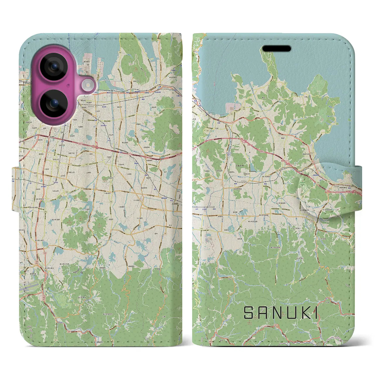 【さぬき(香川県)】地図柄iPhoneケース(手帳タイプ)ナチュラル・iPhone 16 Pro 用
