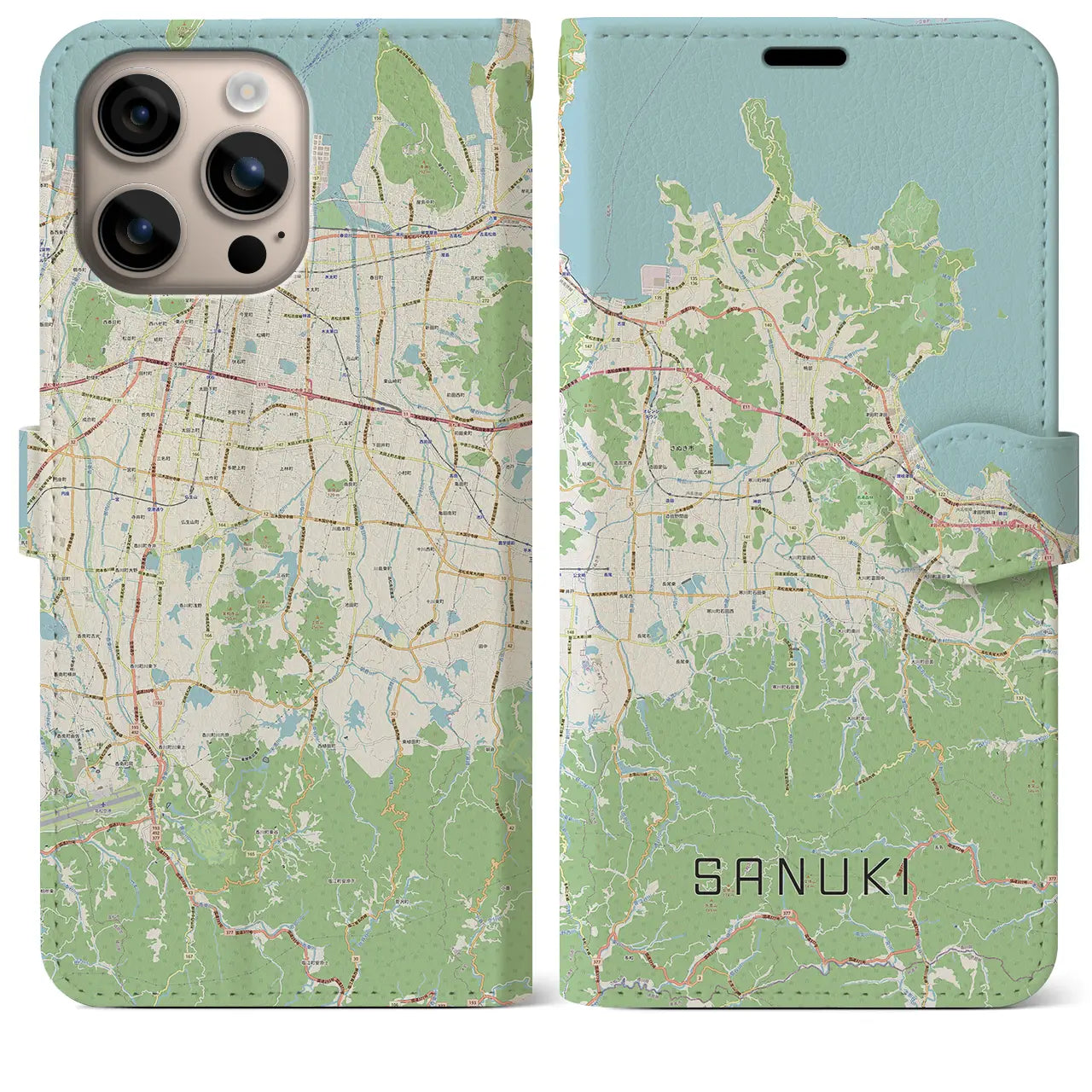 【さぬき(香川県)】地図柄iPhoneケース(手帳タイプ)ナチュラル・iPhone 16 Plus 用
