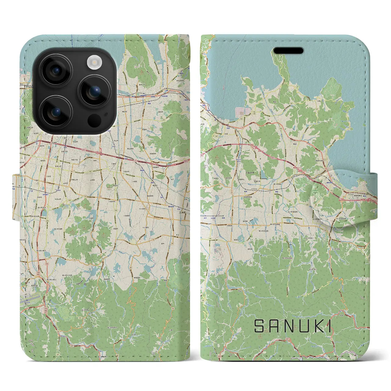 【さぬき(香川県)】地図柄iPhoneケース(手帳タイプ)ナチュラル・iPhone 16 用