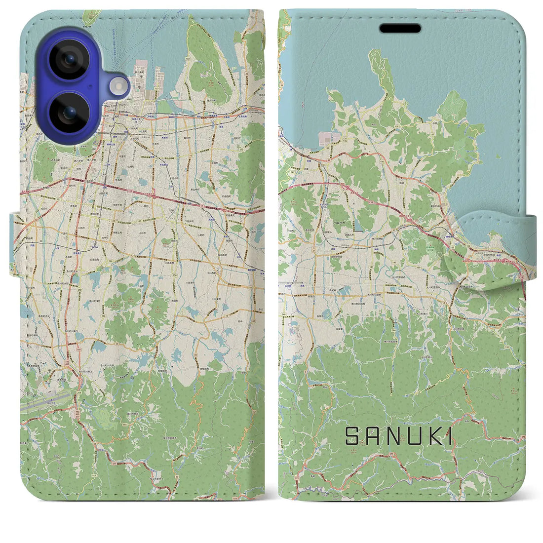 【さぬき(香川県)】地図柄iPhoneケース(手帳タイプ)ナチュラル・iPhone 16 Pro Max 用