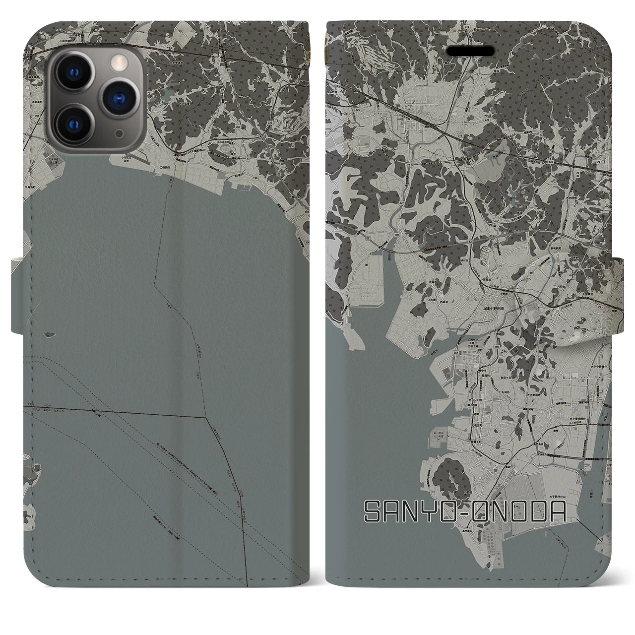 【山陽小野田(山口県)】地図柄iPhoneケース(手帳タイプ)モノトーン・iPhone 11 Pro Max 用