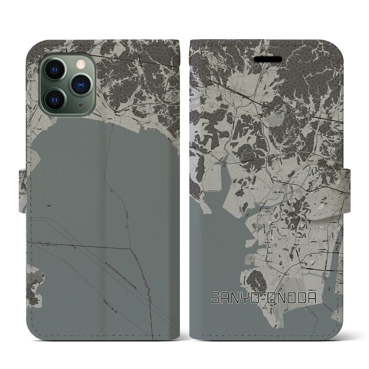【山陽小野田(山口県)】地図柄iPhoneケース(手帳タイプ)モノトーン・iPhone 11 Pro 用