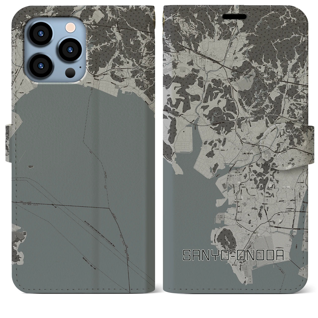 【山陽小野田(山口県)】地図柄iPhoneケース(手帳タイプ)モノトーン・iPhone 13 Pro Max 用