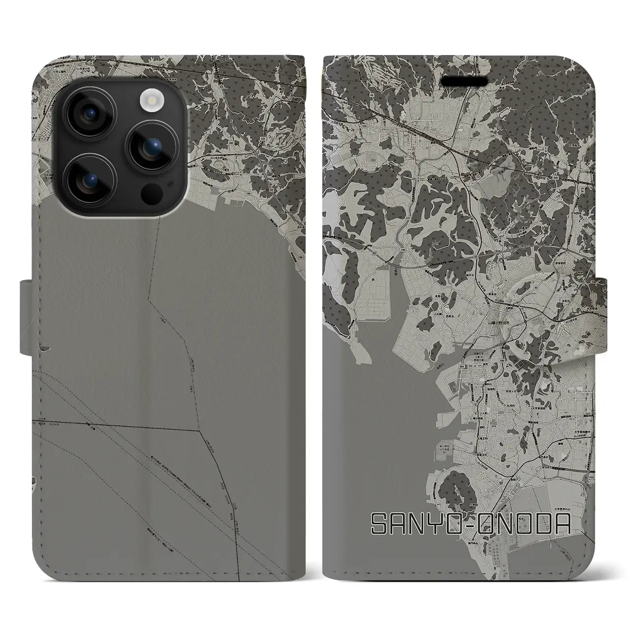 【山陽小野田(山口県)】地図柄iPhoneケース(手帳タイプ)モノトーン・iPhone 16 用