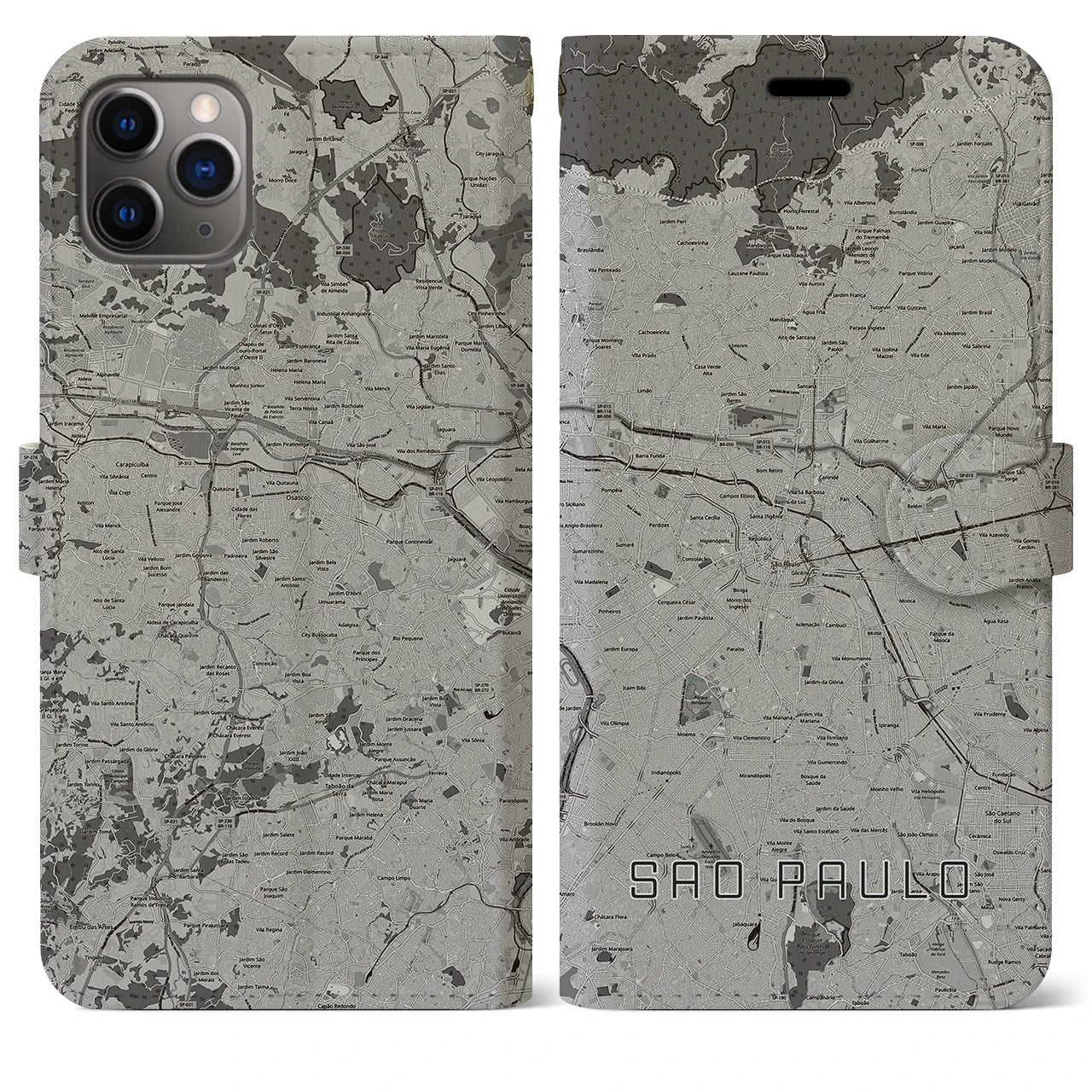 【サンパウロ(ブラジル)】地図柄iPhoneケース(手帳タイプ)モノトーン・iPhone 11 Pro Max 用