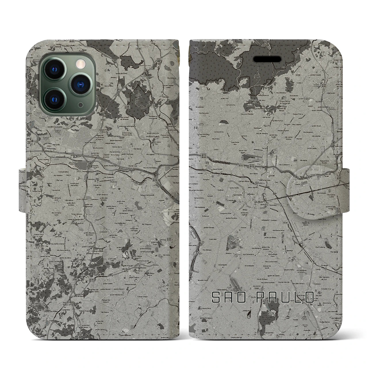 【サンパウロ(ブラジル)】地図柄iPhoneケース(手帳タイプ)モノトーン・iPhone 11 Pro 用