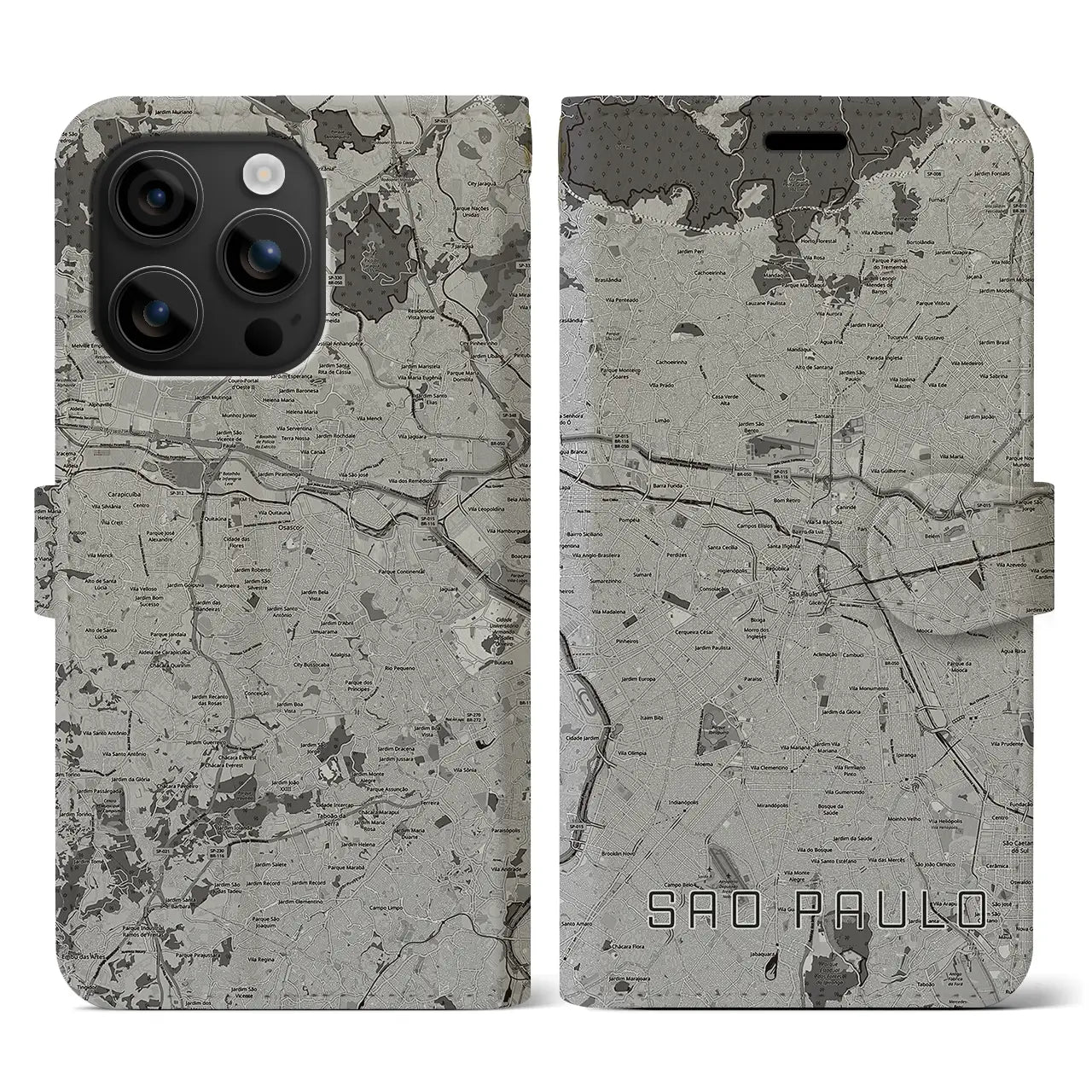 【サンパウロ(ブラジル)】地図柄iPhoneケース(手帳タイプ)モノトーン・iPhone 16 用
