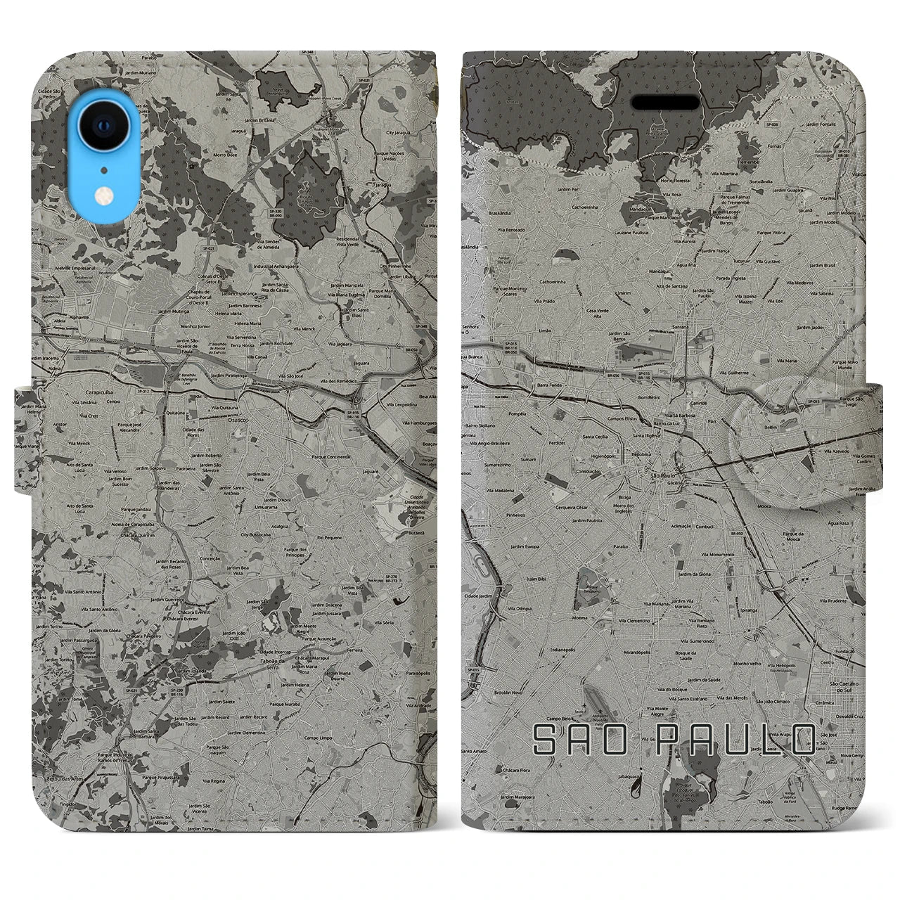 【サンパウロ(ブラジル)】地図柄iPhoneケース(手帳タイプ)モノトーン・iPhone XR 用