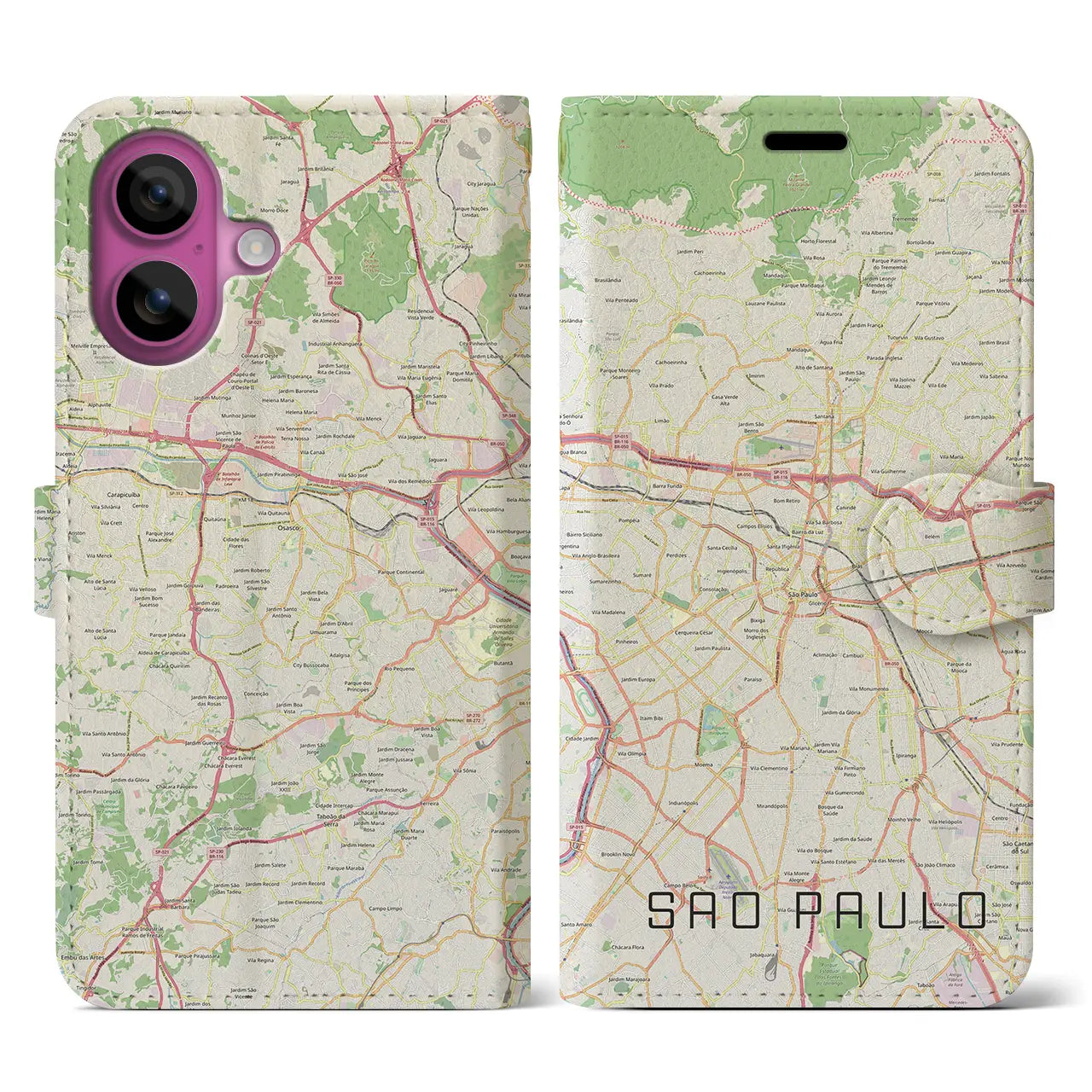【サンパウロ(ブラジル)】地図柄iPhoneケース(手帳タイプ)ナチュラル・iPhone 16 Pro 用