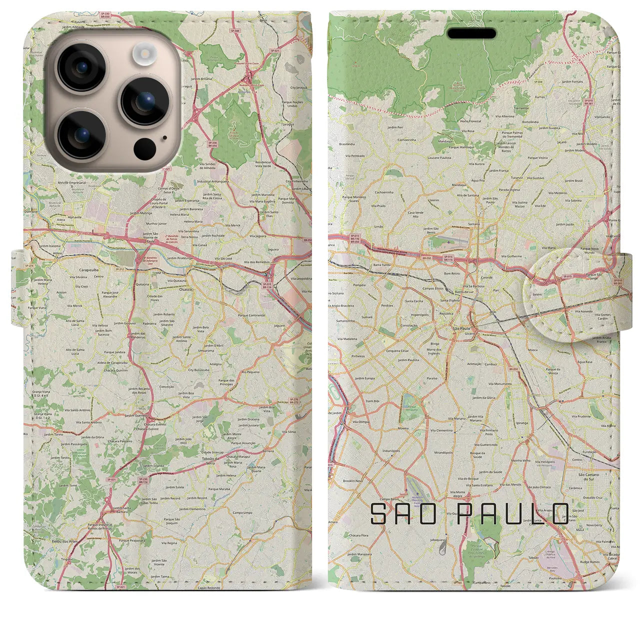 【サンパウロ(ブラジル)】地図柄iPhoneケース(手帳タイプ)ナチュラル・iPhone 16 Plus 用