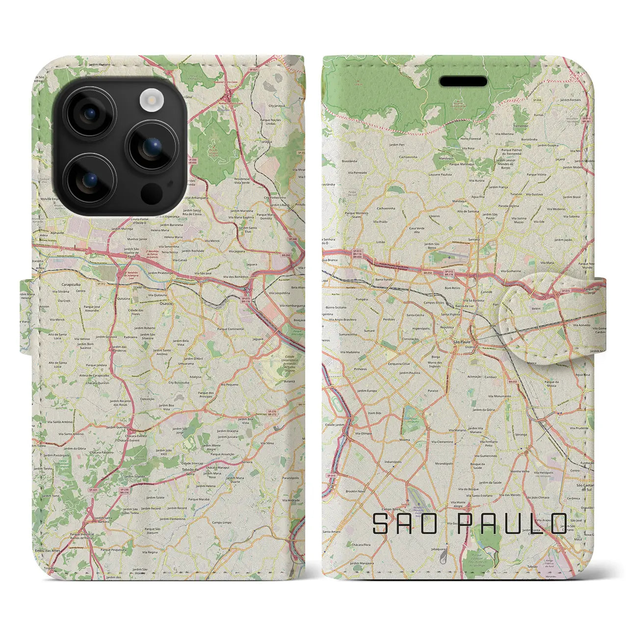 【サンパウロ(ブラジル)】地図柄iPhoneケース(手帳タイプ)ナチュラル・iPhone 16 用