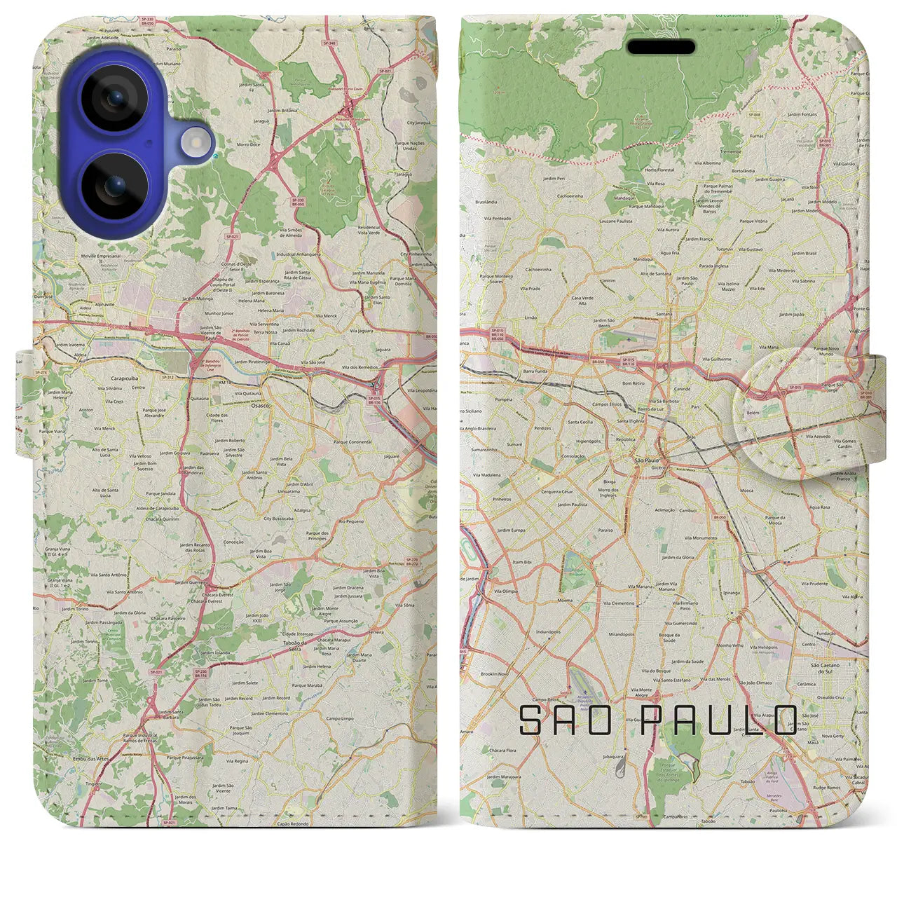 【サンパウロ(ブラジル)】地図柄iPhoneケース(手帳タイプ)ナチュラル・iPhone 16 Pro Max 用