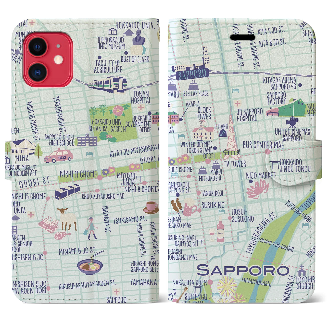 【札幌(イラスト)】イラストマップiPhoneケース(手帳タイプ)ブライト・iPhone 11 用