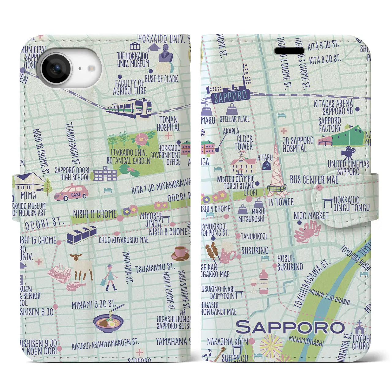 【札幌】イラストマップiPhoneケース(手帳タイプ)