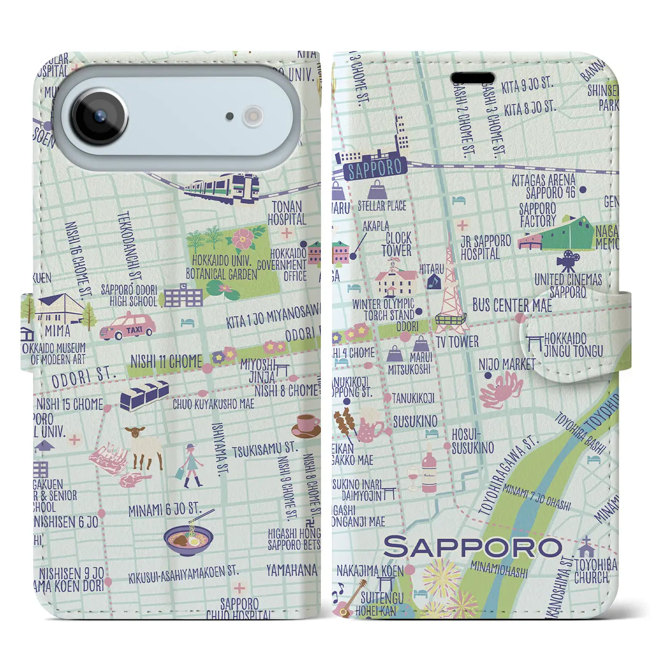 【札幌】イラストマップiPhoneケース(手帳タイプ)