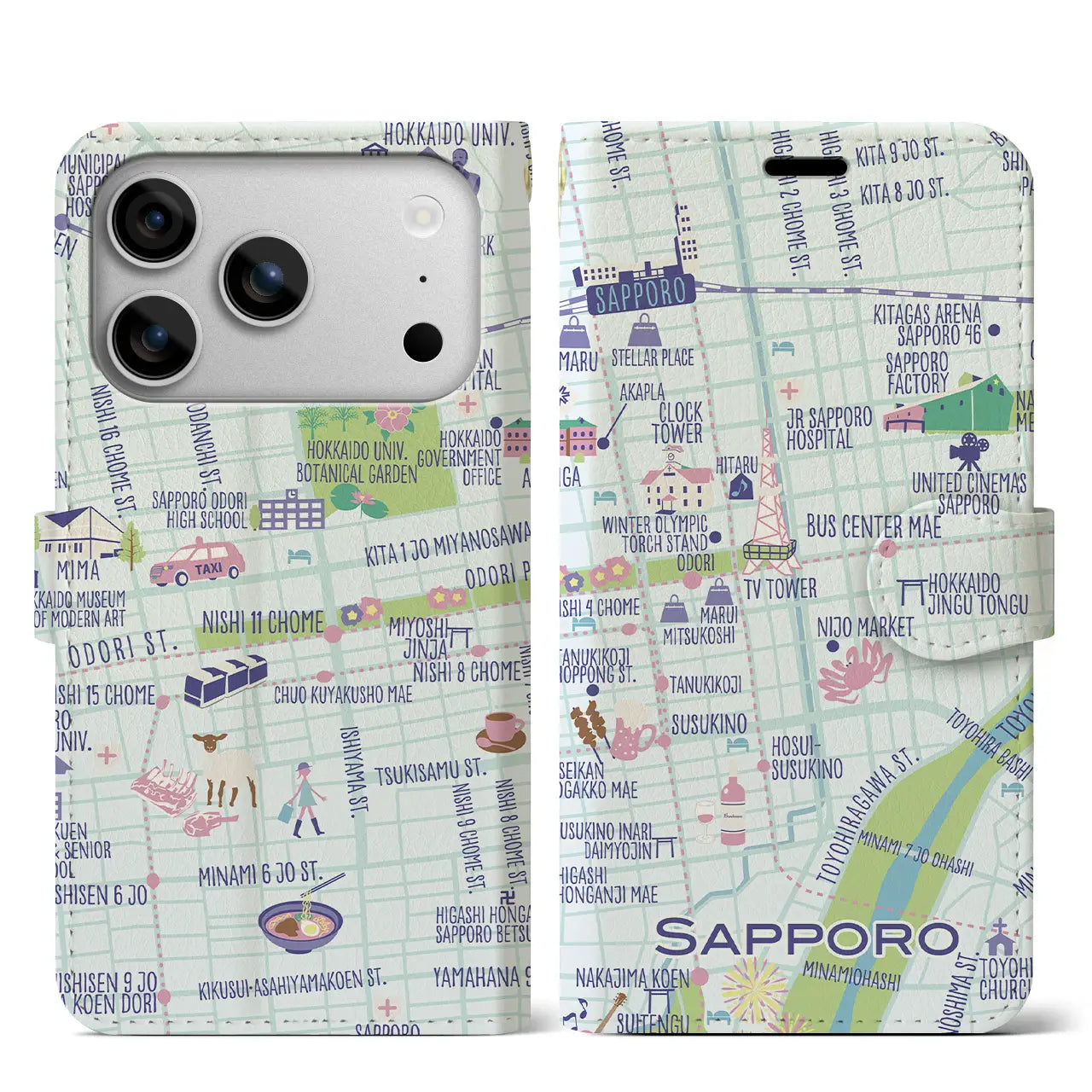 【札幌】イラストマップiPhoneケース(手帳タイプ)