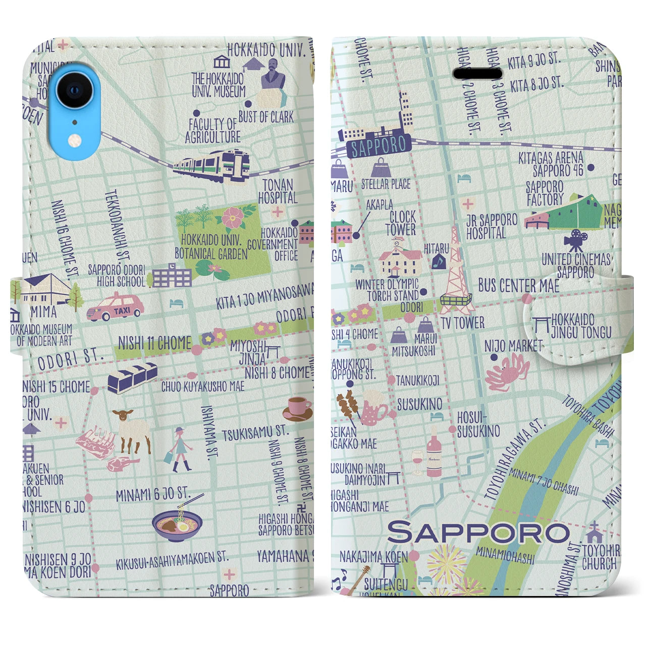 【札幌(イラスト)】イラストマップiPhoneケース(手帳タイプ)ブライト・iPhone XR 用