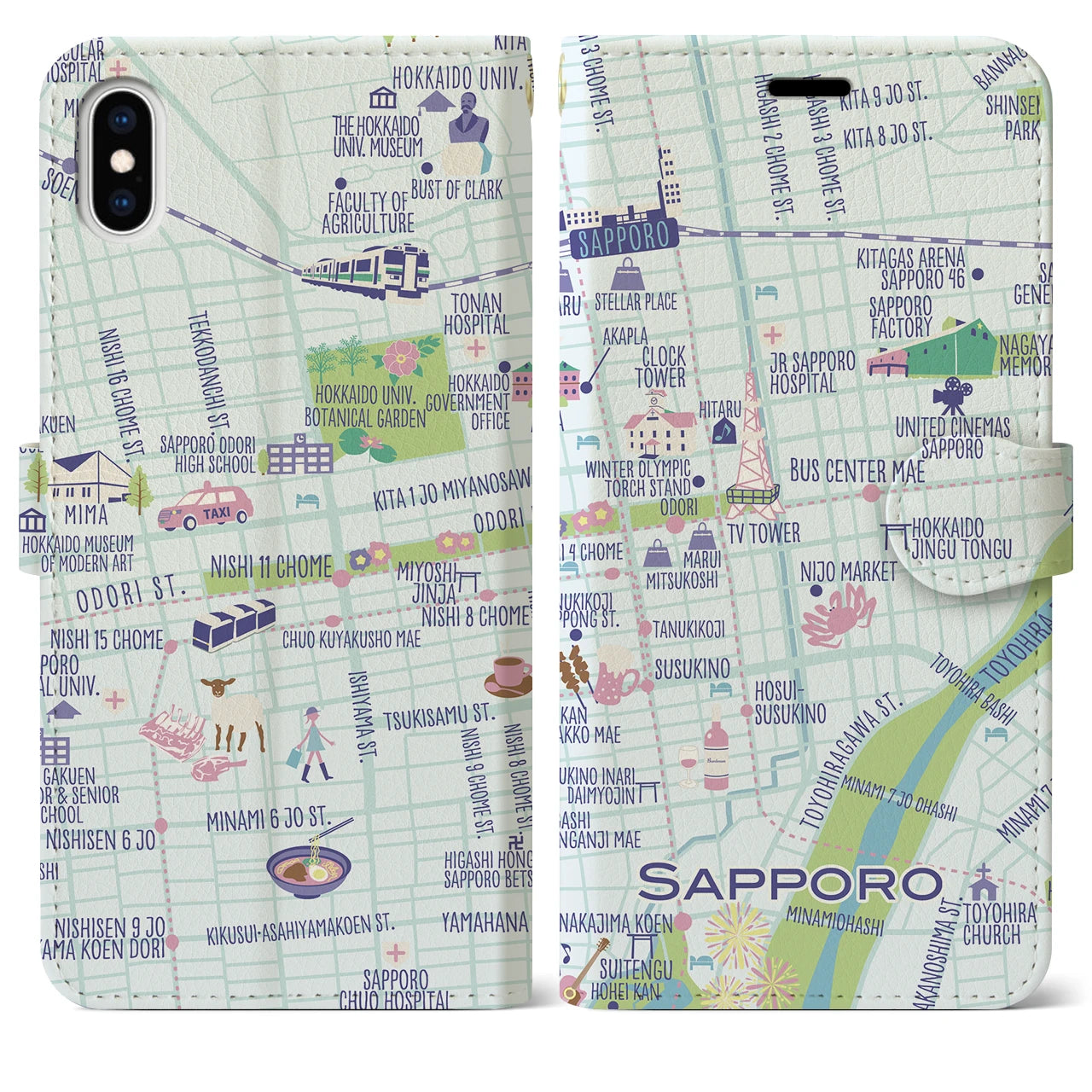 【札幌(イラスト)】イラストマップiPhoneケース(手帳タイプ)ブライト・iPhone XS Max 用