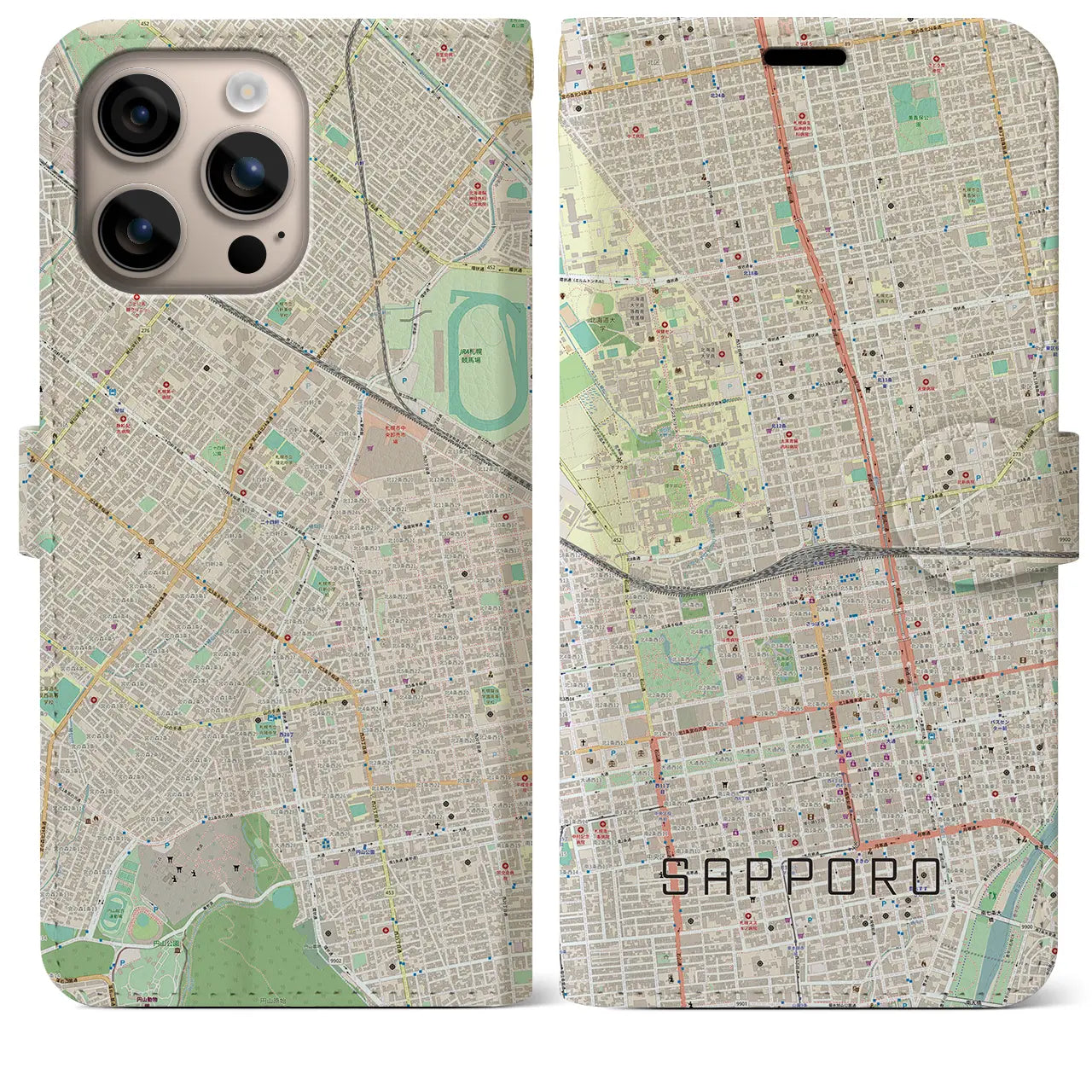 【札幌2(北海道)】地図柄iPhoneケース(手帳タイプ)ナチュラル・iPhone 16 Plus 用