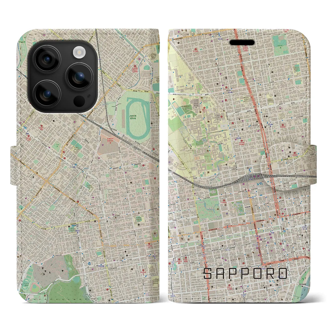 【札幌2(北海道)】地図柄iPhoneケース(手帳タイプ)ナチュラル・iPhone 16 用