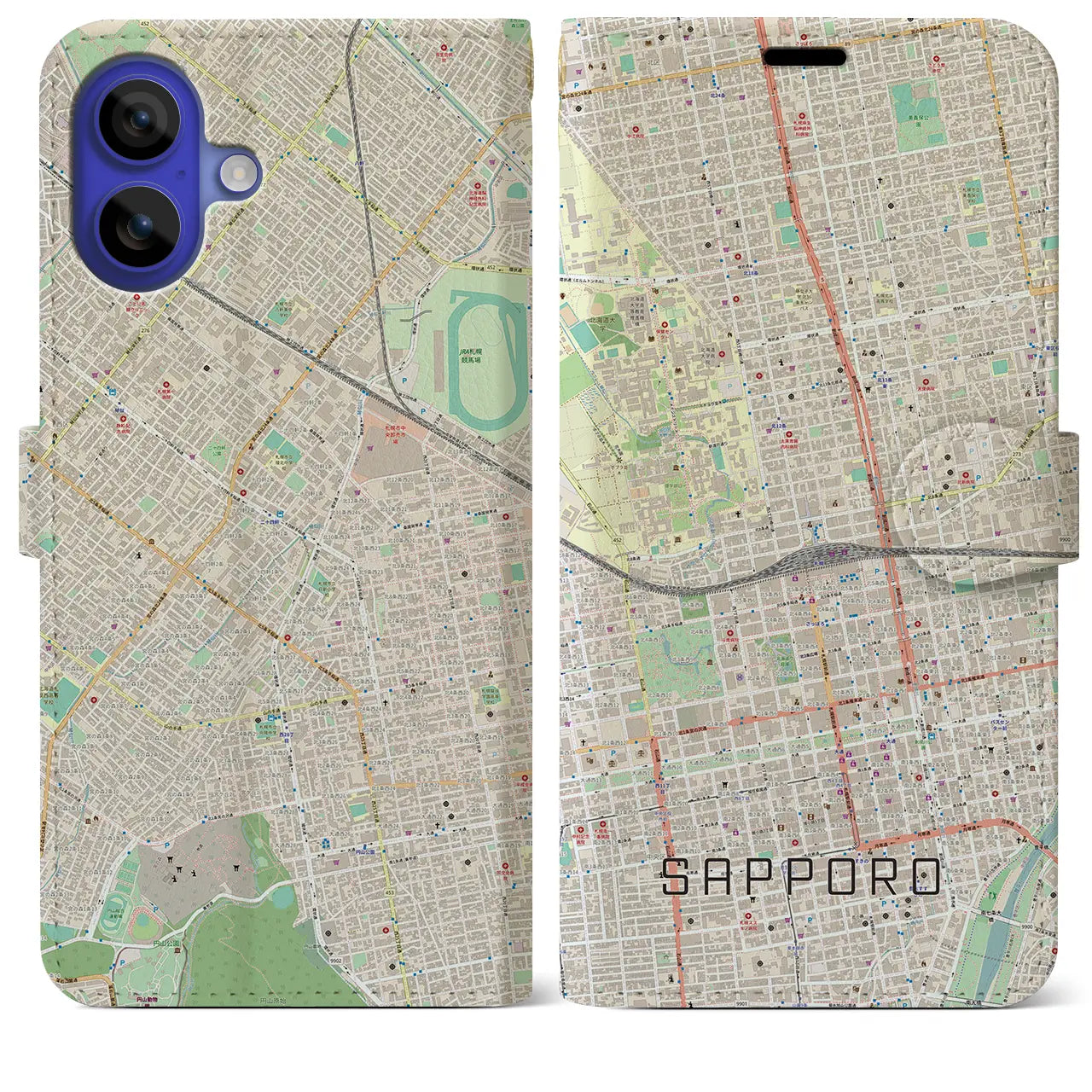 【札幌2(北海道)】地図柄iPhoneケース(手帳タイプ)ナチュラル・iPhone 16 Pro Max 用