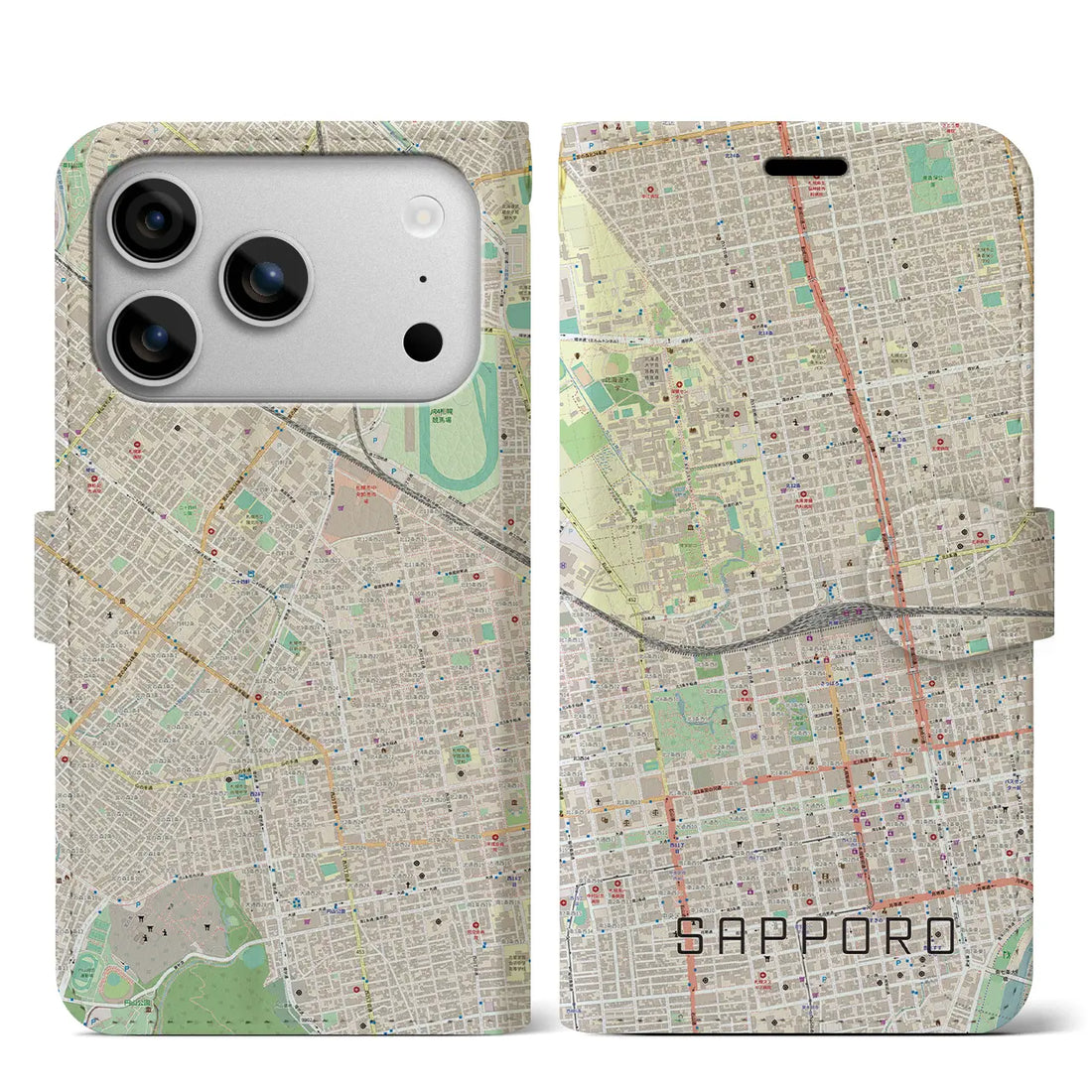 【札幌2(北海道)】地図柄iPhoneケース(手帳タイプ)モノトーン・iPhone 17 Pro Max 用