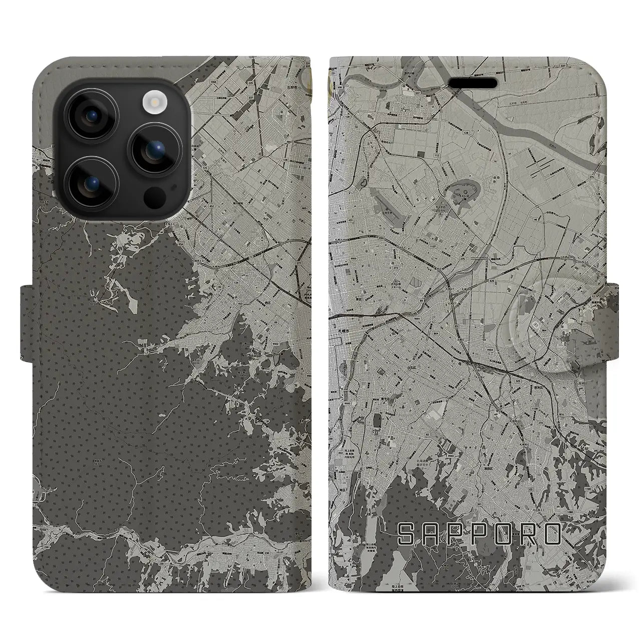 【札幌3(北海道)】地図柄iPhoneケース(手帳タイプ)モノトーン・iPhone 16 用