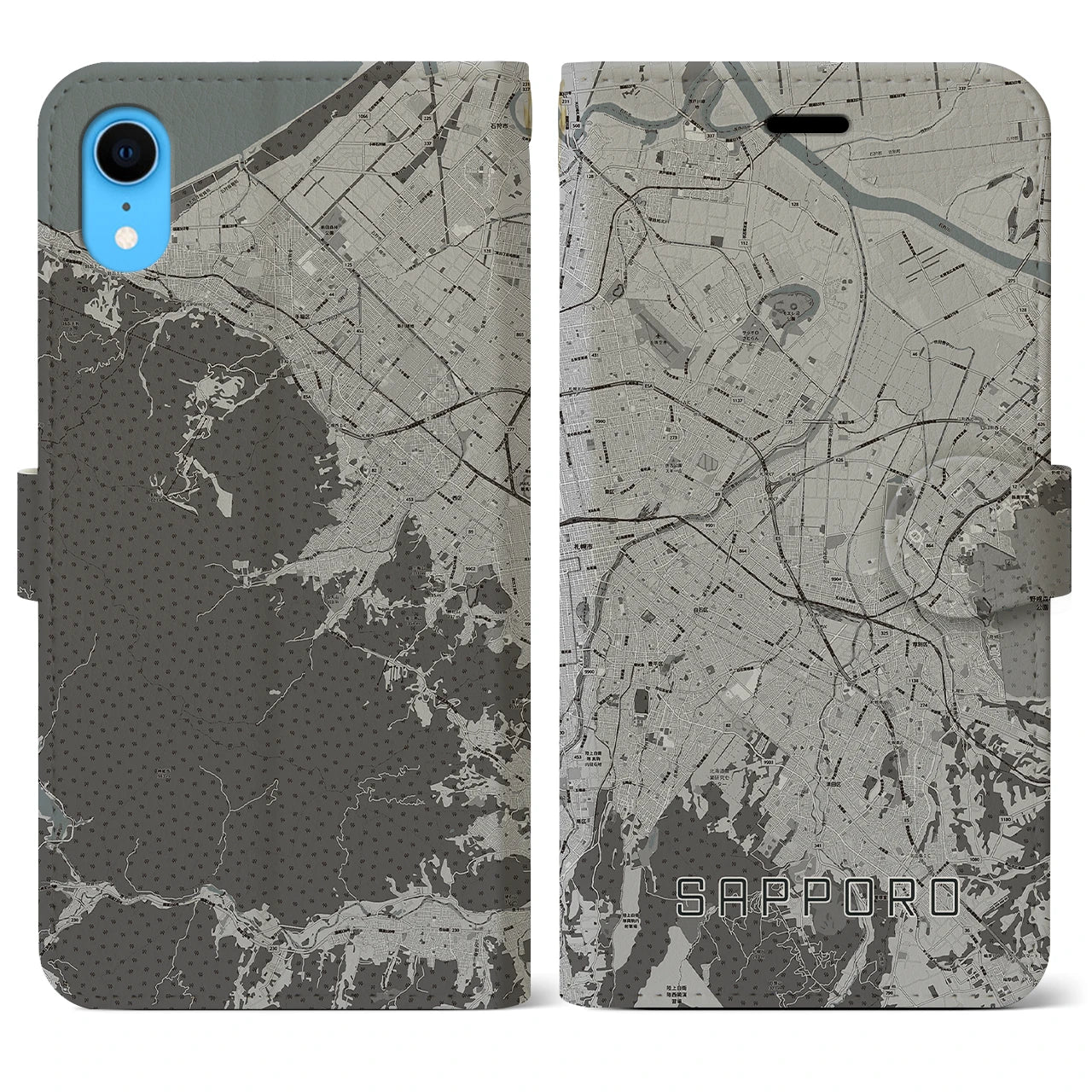 【札幌3(北海道)】地図柄iPhoneケース(手帳タイプ)モノトーン・iPhone XR 用