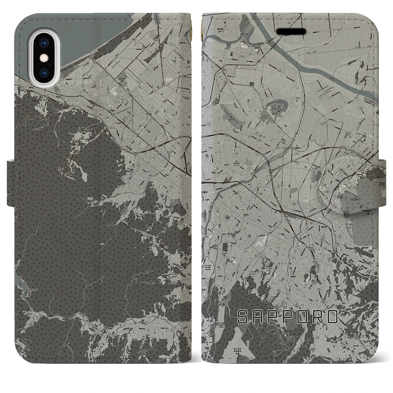 【札幌3(北海道)】地図柄iPhoneケース(手帳タイプ)モノトーン・iPhone XS Max 用