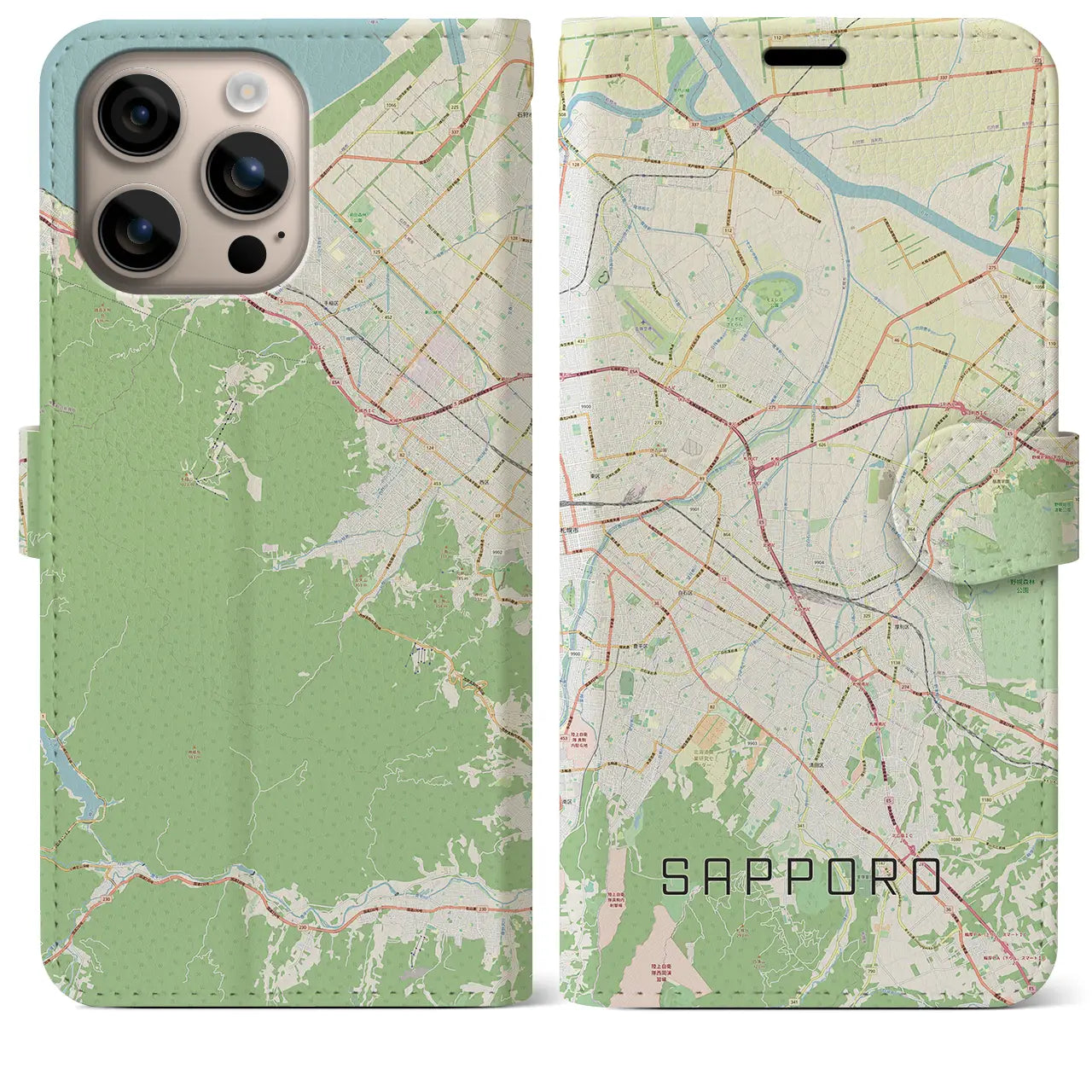 【札幌3(北海道)】地図柄iPhoneケース(手帳タイプ)ナチュラル・iPhone 16 Plus 用