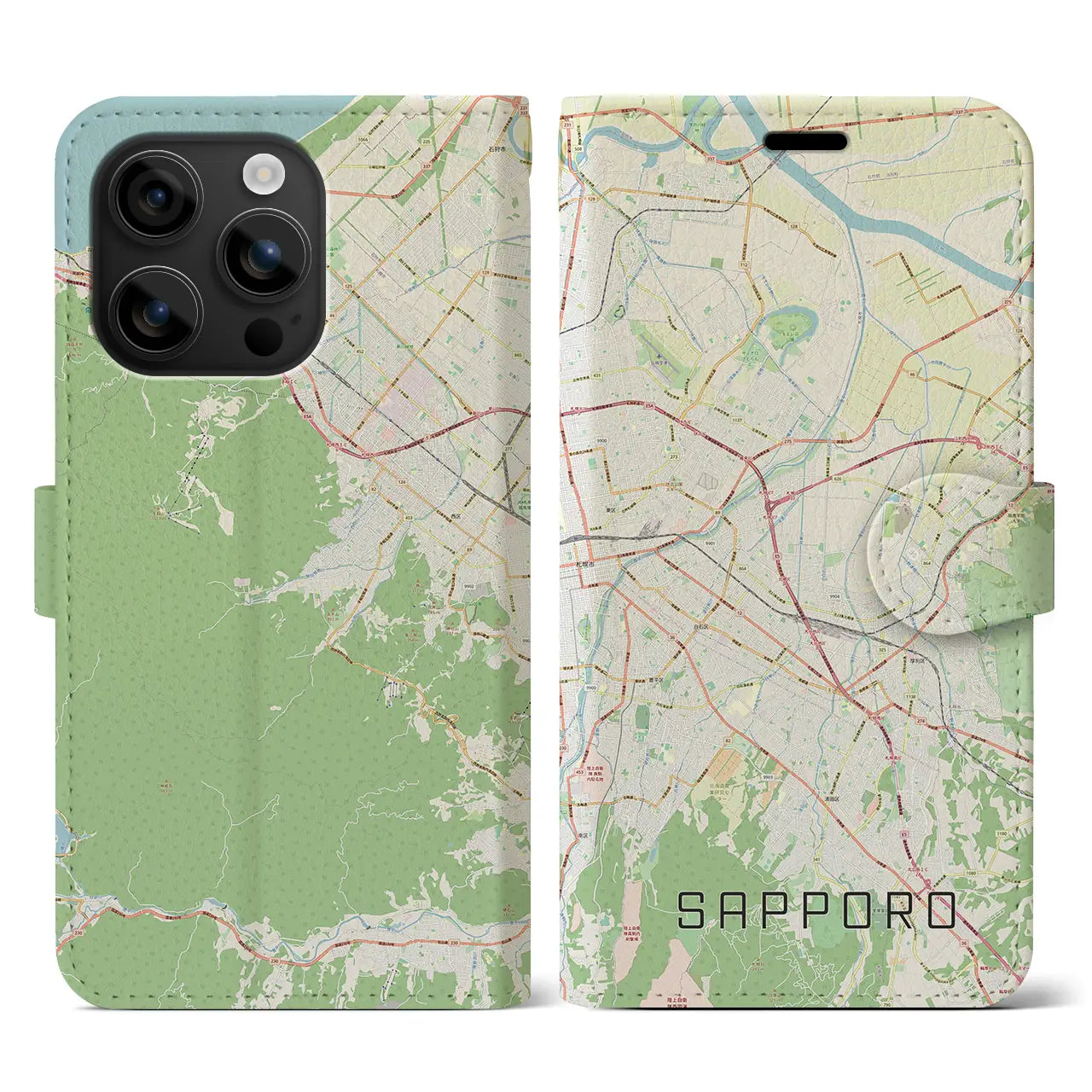 【札幌3(北海道)】地図柄iPhoneケース(手帳タイプ)ナチュラル・iPhone 16 用