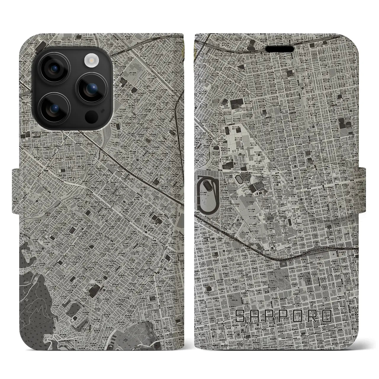 【札幌4(北海道)】地図柄iPhoneケース(手帳タイプ)モノトーン・iPhone 16 用