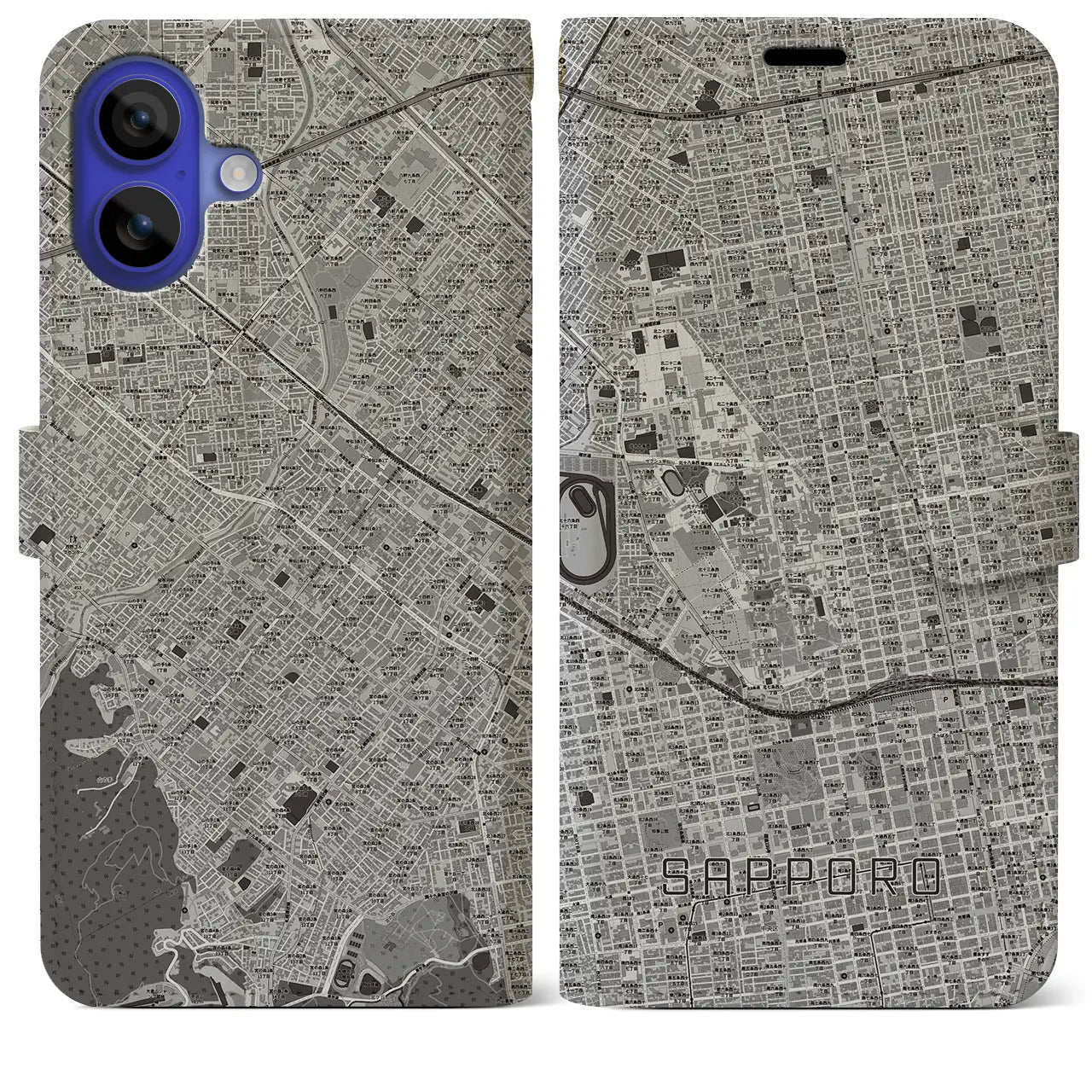 【札幌4(北海道)】地図柄iPhoneケース(手帳タイプ)モノトーン・iPhone 16 Pro Max 用