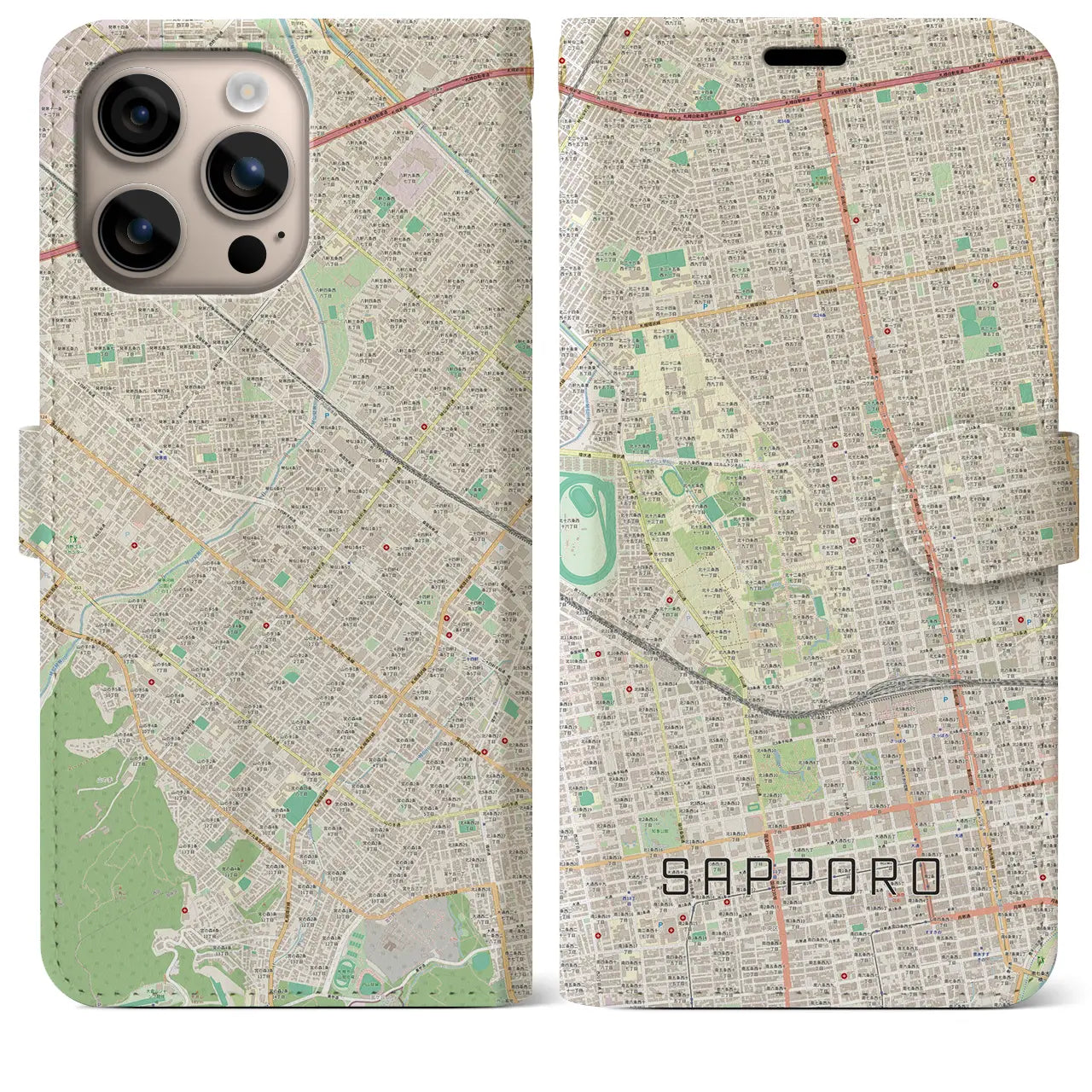【札幌4(北海道)】地図柄iPhoneケース(手帳タイプ)ナチュラル・iPhone 16 Plus 用