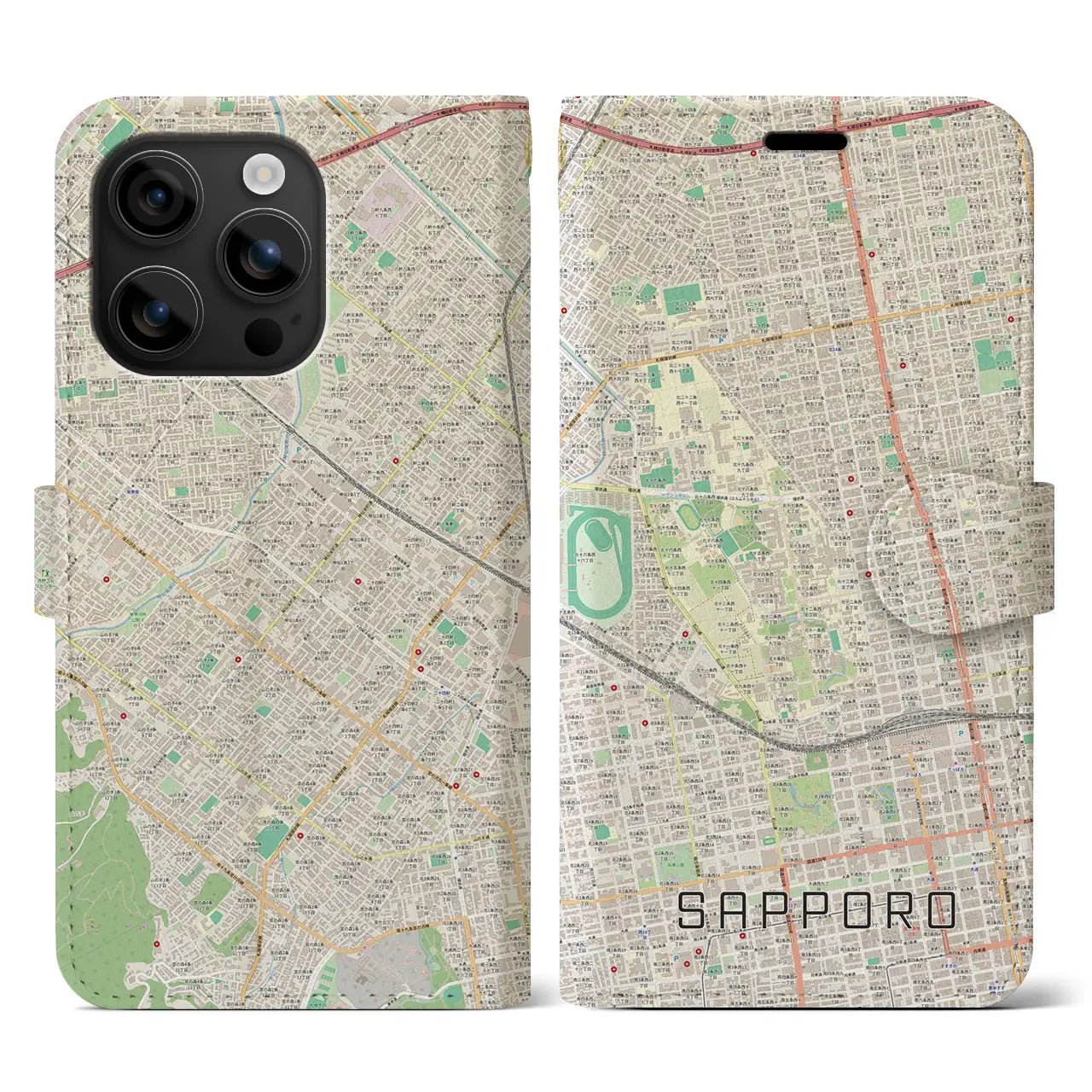 【札幌4(北海道)】地図柄iPhoneケース(手帳タイプ)ナチュラル・iPhone 16 用