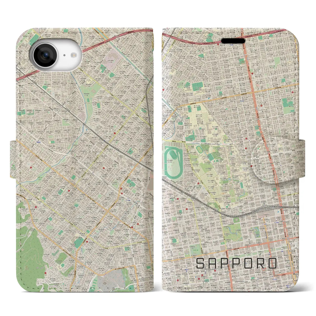 【札幌4(北海道)】地図柄iPhoneケース(手帳タイプ)
