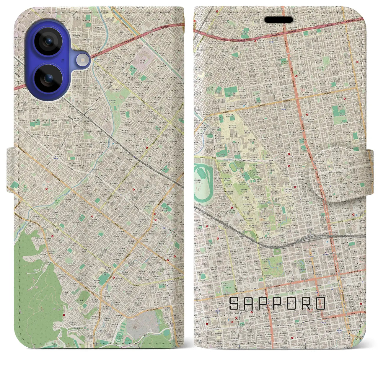 【札幌4(北海道)】地図柄iPhoneケース(手帳タイプ)ナチュラル・iPhone 16 Pro Max 用