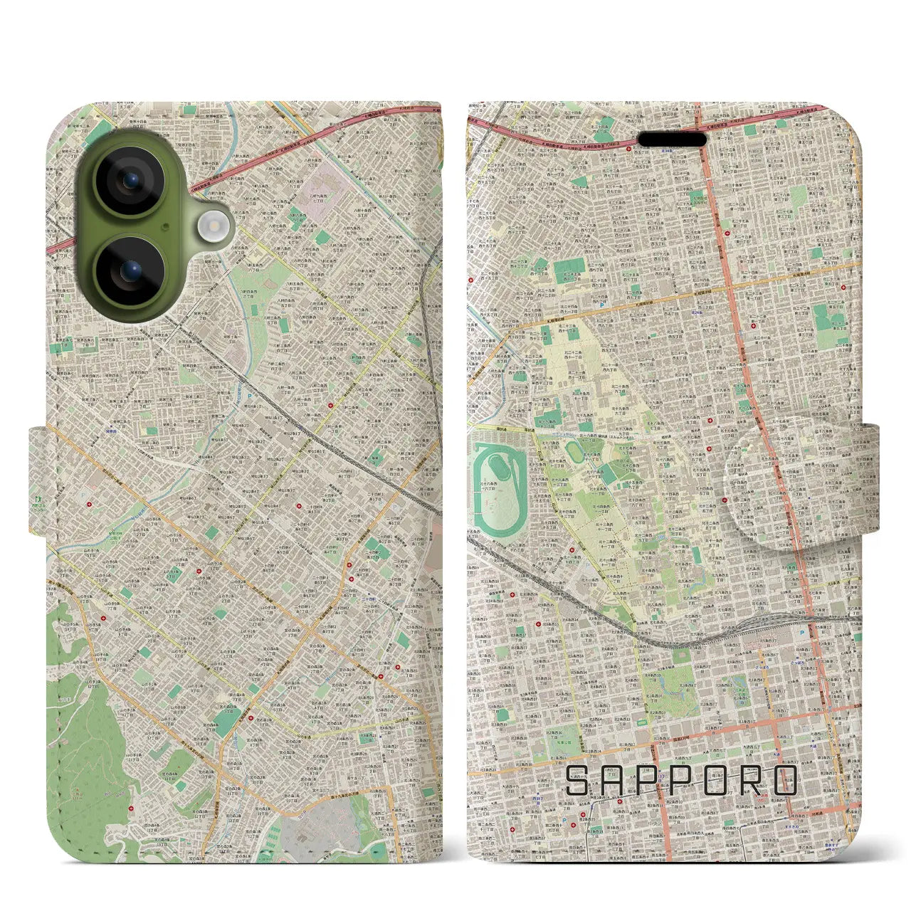 【札幌4(北海道)】地図柄iPhoneケース(手帳タイプ)