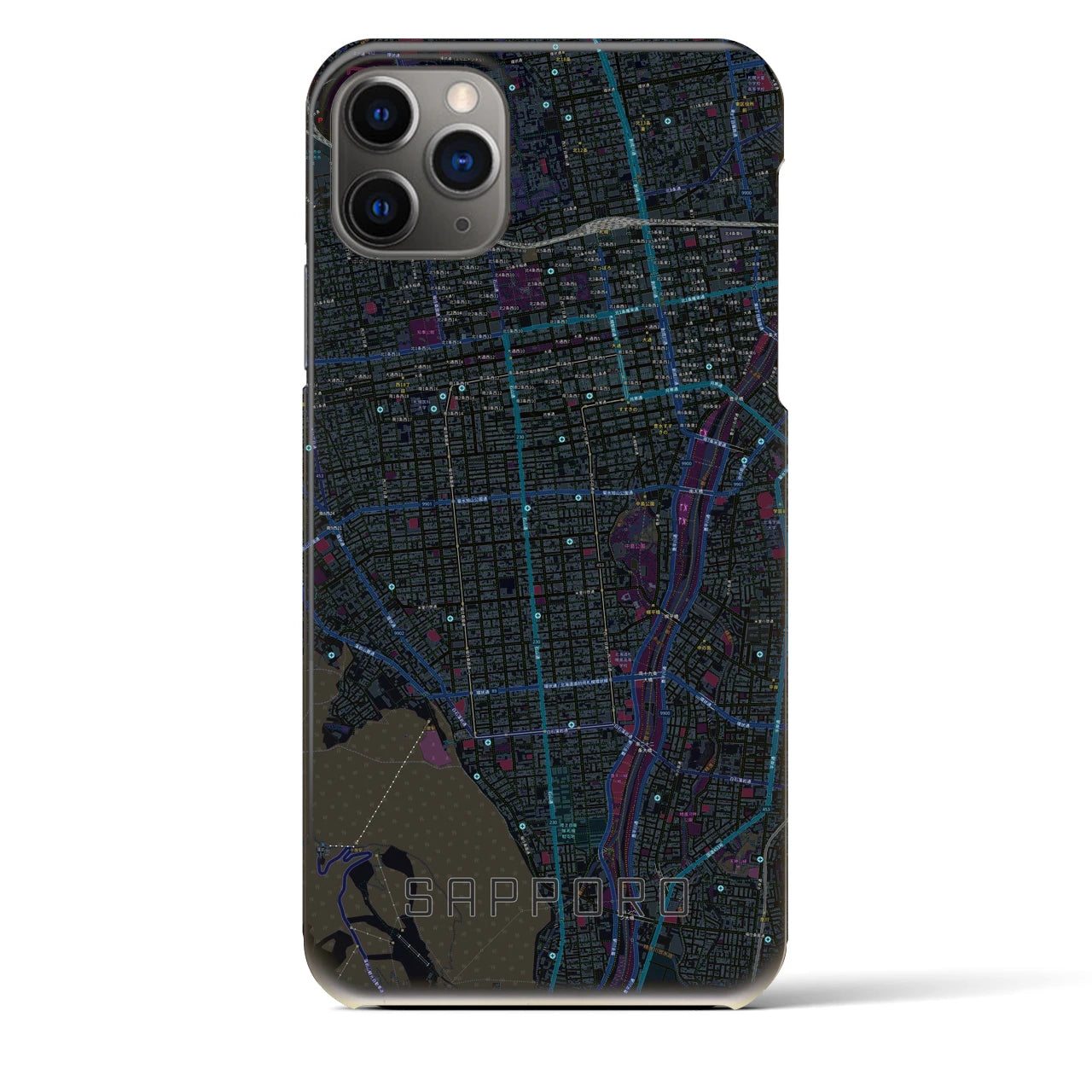 【札幌(北海道)】地図柄iPhoneケース(バックカバータイプ)ブラック・iPhone 11 Pro Max 用