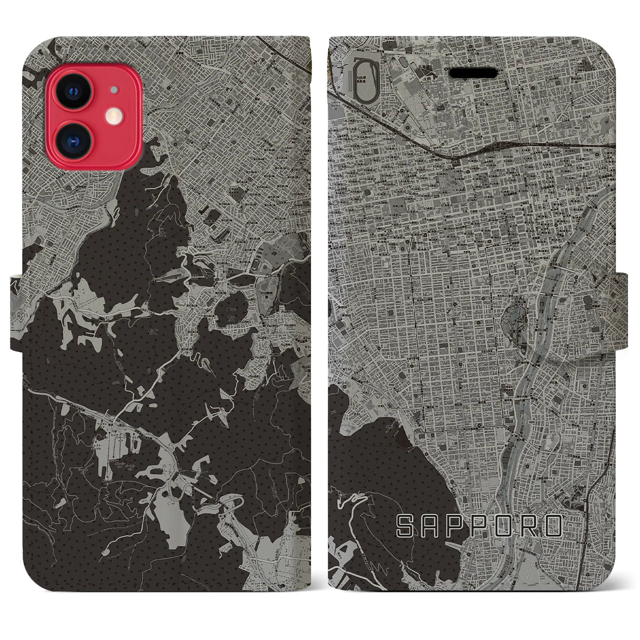 【札幌(北海道)】地図柄iPhoneケース(手帳タイプ)モノトーン・iPhone 11 用