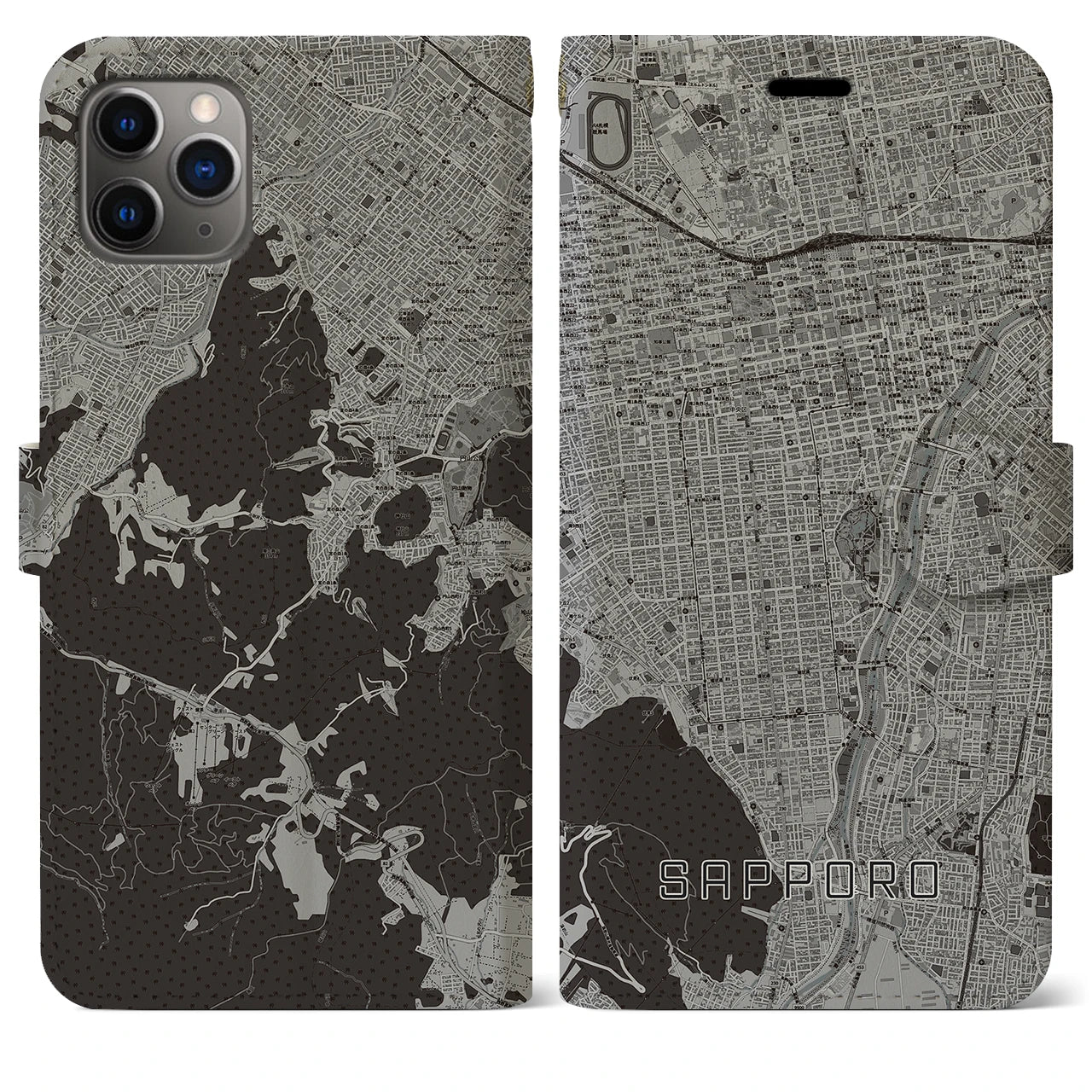 【札幌(北海道)】地図柄iPhoneケース(手帳タイプ)モノトーン・iPhone 11 Pro Max 用