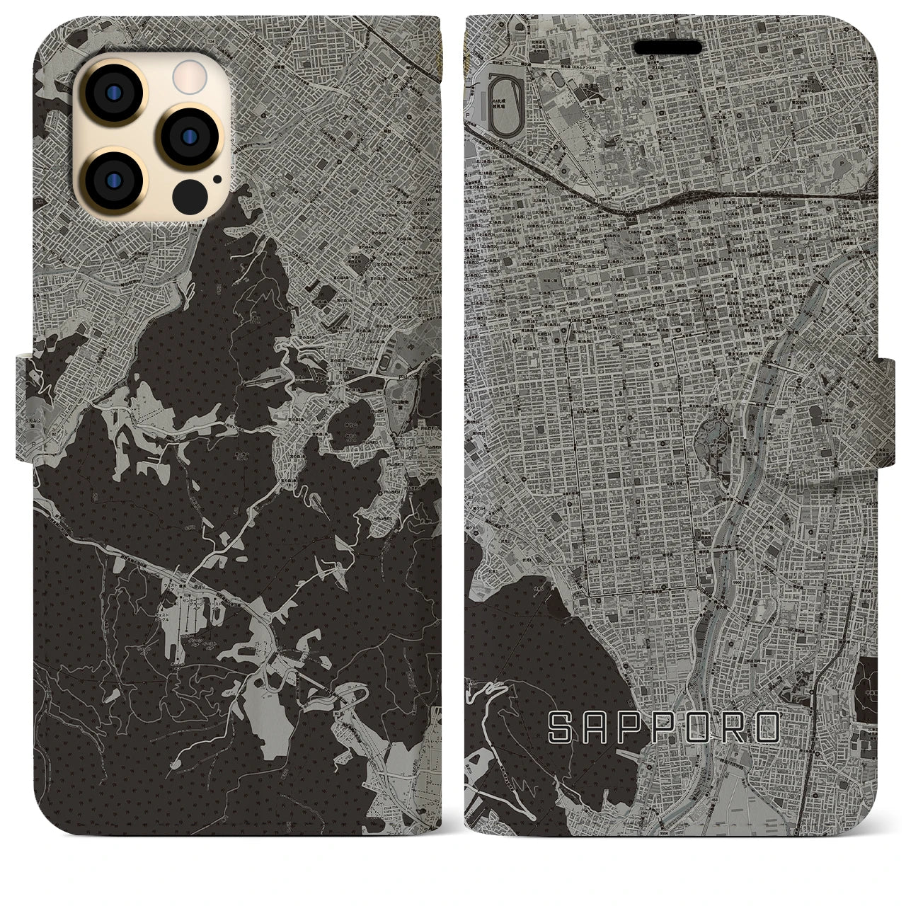 【札幌(北海道)】地図柄iPhoneケース(手帳タイプ)モノトーン・iPhone 12 Pro Max 用