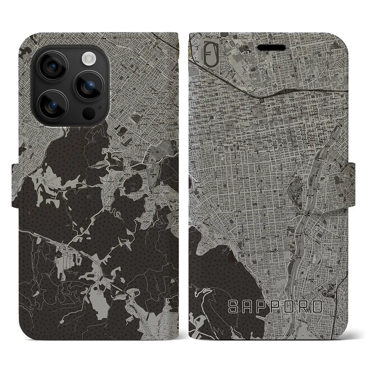 【札幌(北海道)】地図柄iPhoneケース(手帳タイプ)モノトーン・iPhone 16 用