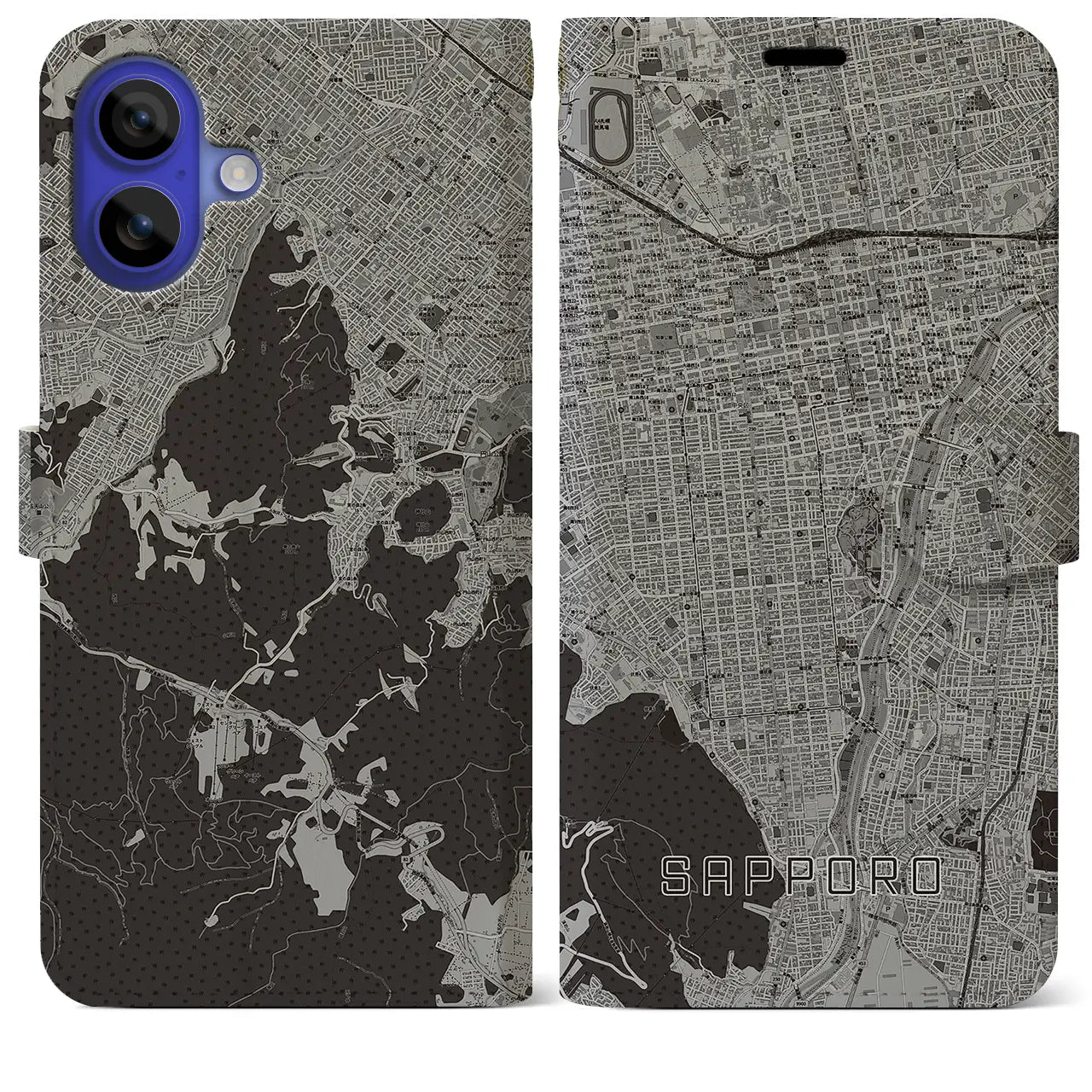 【札幌(北海道)】地図柄iPhoneケース(手帳タイプ)モノトーン・iPhone 16 Pro Max 用